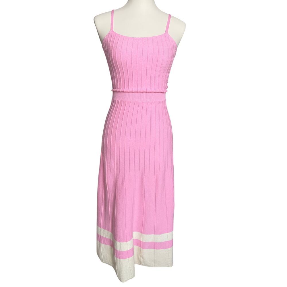 Wenrine Pink Rib Knit Maxi Dress Contrast Hem Sleeveless XL NWT